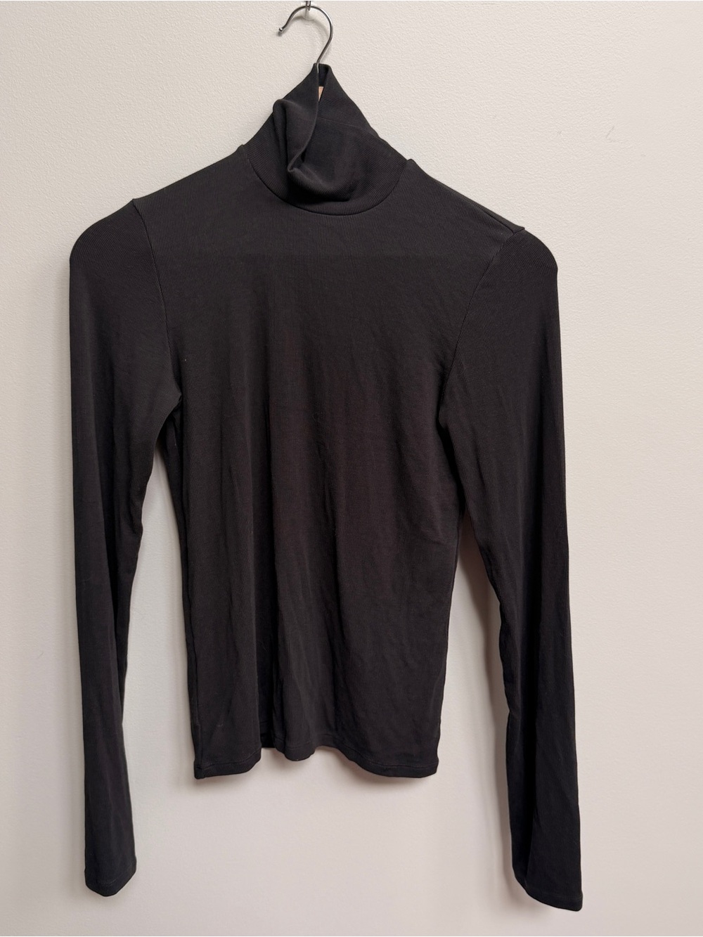 Black Women's Long-Sleeve Turtleneck Top. Oak and fort ribbed modal shirt